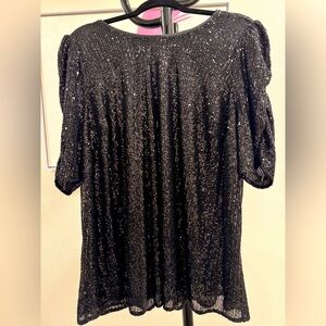 Black sequin ruched sleeve top - 2X